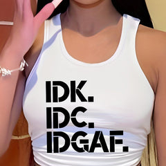 Letter Print Tank Top Casual Crew Neck Sleeveless Versatile Tank Top