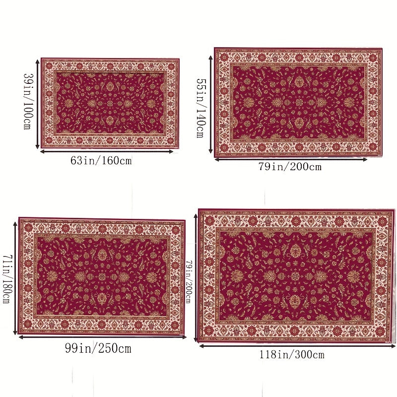 Vintage Floral Faux Wool Area Rug Non-slip Carpet for Living Room Bedroom