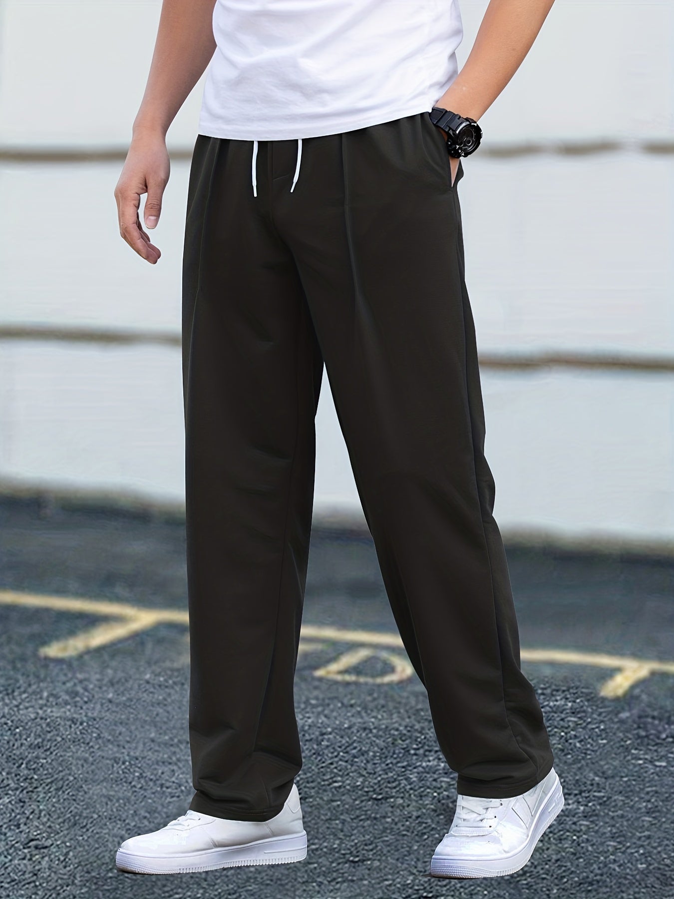 Men's Casual Pants Drawstring Waist Straight Leg