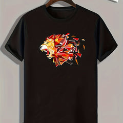 Lion Pattern Print Men's Sports Tee Graphic Shirt for Fitness Activities