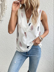 Feather Print V Neck Tank Top Sleeveless Casual Summer Women's Clothing