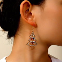Colorful Rhinestone Christmas Tree Drop Earrings - Jewelry Gift for Girls