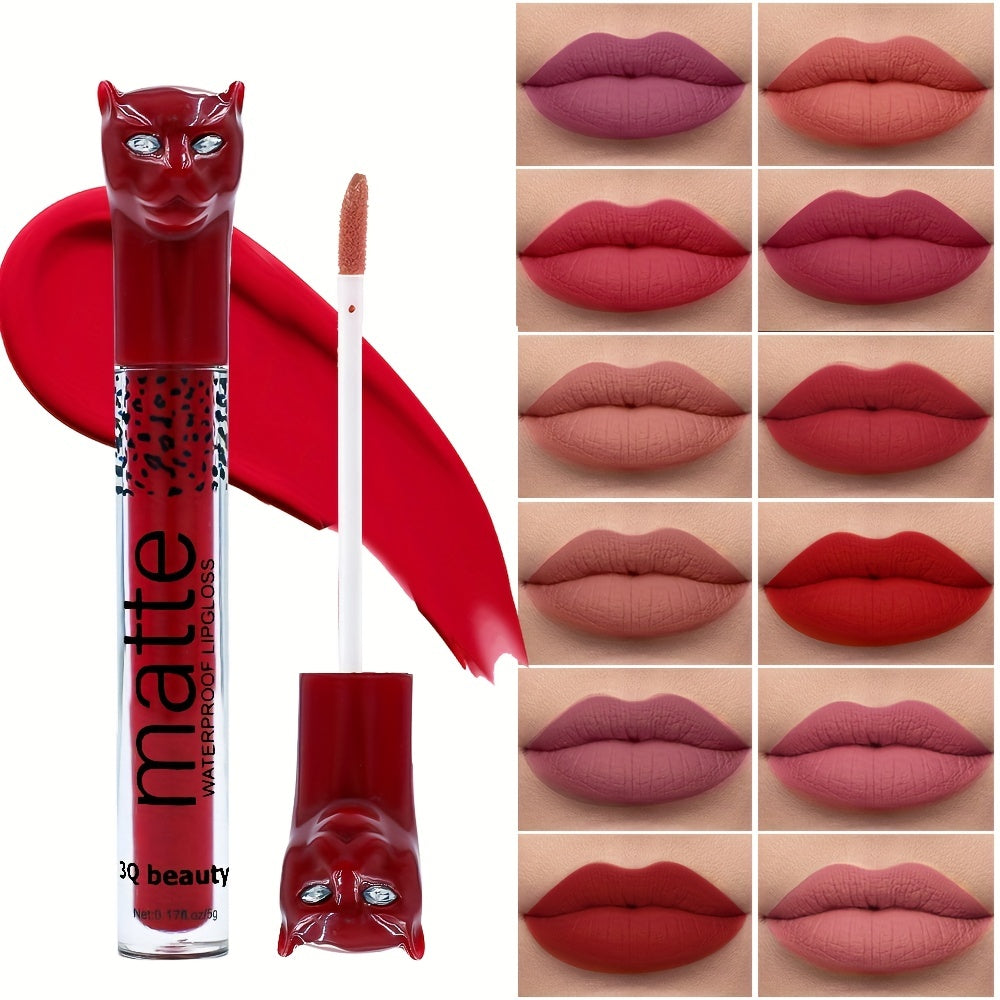 Leopard Lip Gloss Matte Non-stick Lip Glaze Makeup 12 Colors