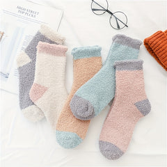 5 Pairs Colorblock Fuzzy Socks Comfy & Warm Women's Stockings