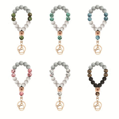 Butterfly Wood Bead Elastic Bracelet Key Chain