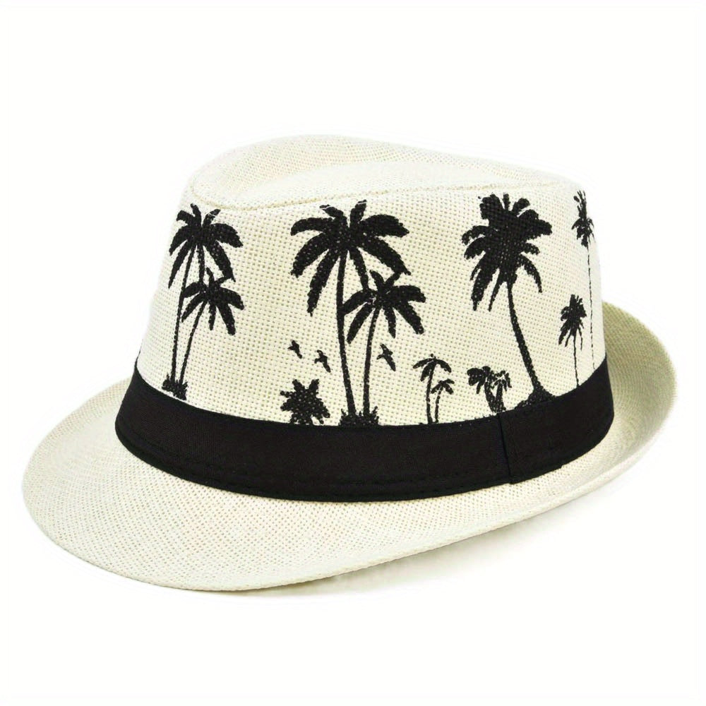 Coconut Tree Jazz Sun Hat Crochet Fedora Cap Straw Felt Summer Beach Hats