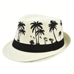 Coconut Tree Jazz Sun Hat Crochet Fedora Cap Straw Felt Summer Beach Hats