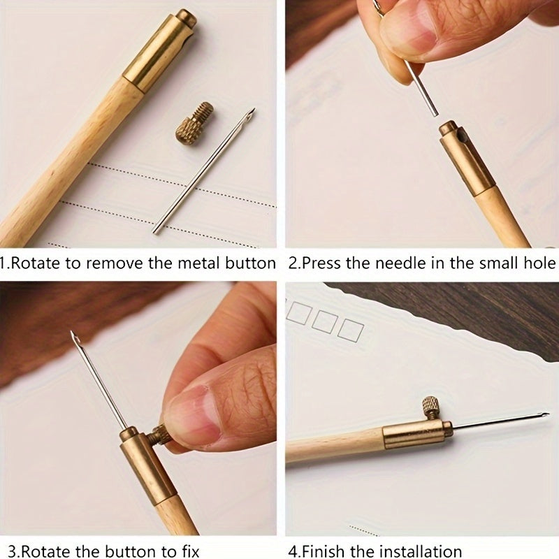 French Reverse Embroidery Wooden Handle Crochet Needles