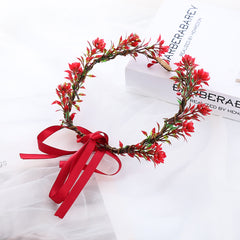 Girl's Red Rattan Eyebrow Heart Drop Wreath Headband Christmas Hair Hoop