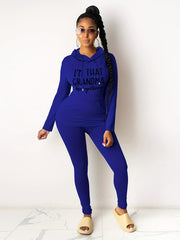 Grandma Letter Print Drawstring Tops & Long Slim Pants Set