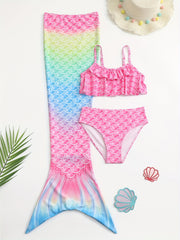 Toddler Girls Fish Scale Bikini Swimsuit Set Mermaid Tail Costume