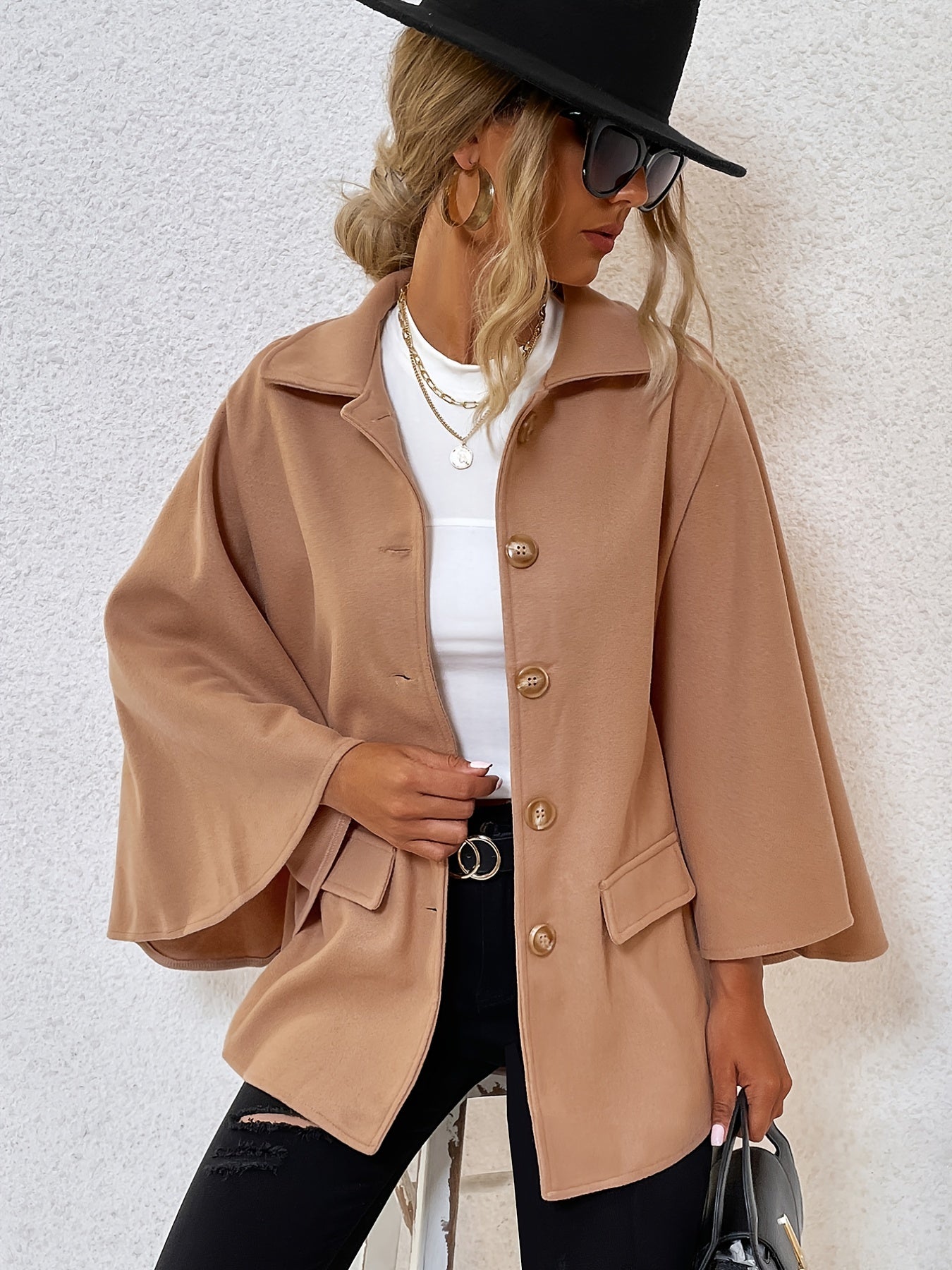 Casual Winter Pea Coat Solid Buttons Loose Outerwear Women's Clothing