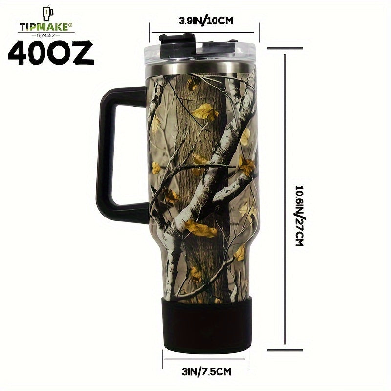 40oz Marble Insulated Tumbler With Handle And Straw