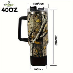 40oz Marble Insulated Tumbler With Handle And Straw