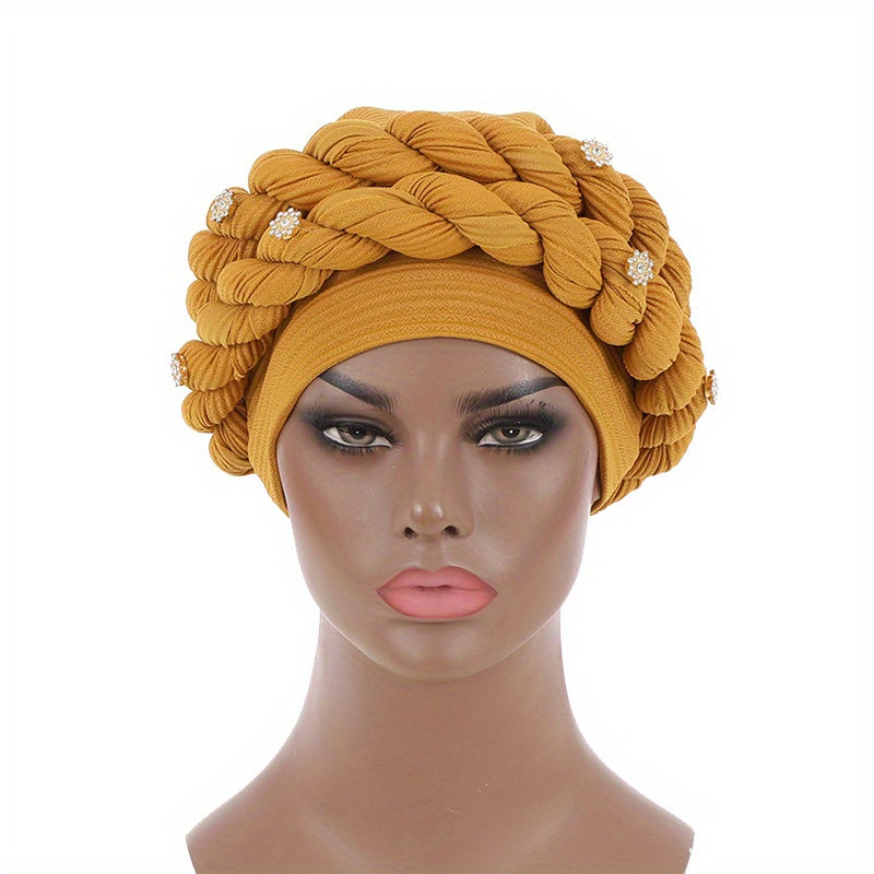 Twisted Braided Turban Cap Pre-tied Head Wrap Elastic Ramadan Hijab