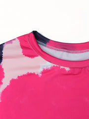 Pink Print Loose Short Sleeve T-Shirt for Sports Fitness Yoga Running