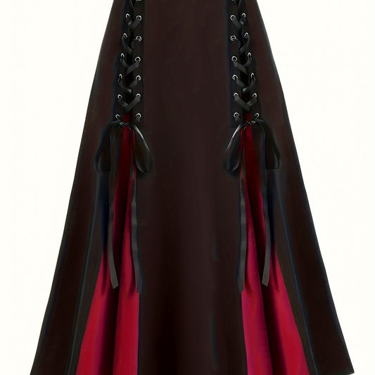 Gothic Lace Up Colorblock Maxi Skirt