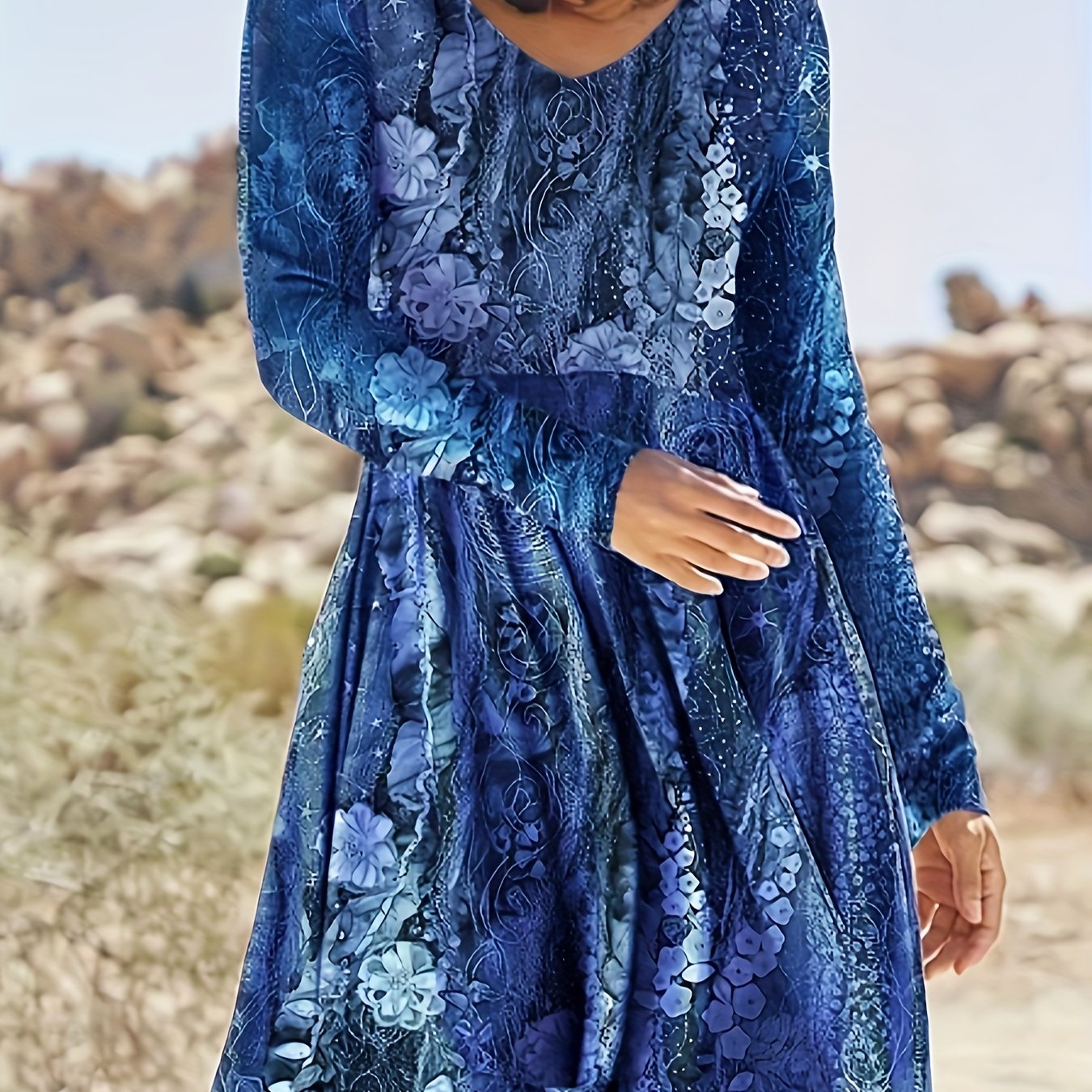 Floral Print V Neck Pleated Dress Plus Size
