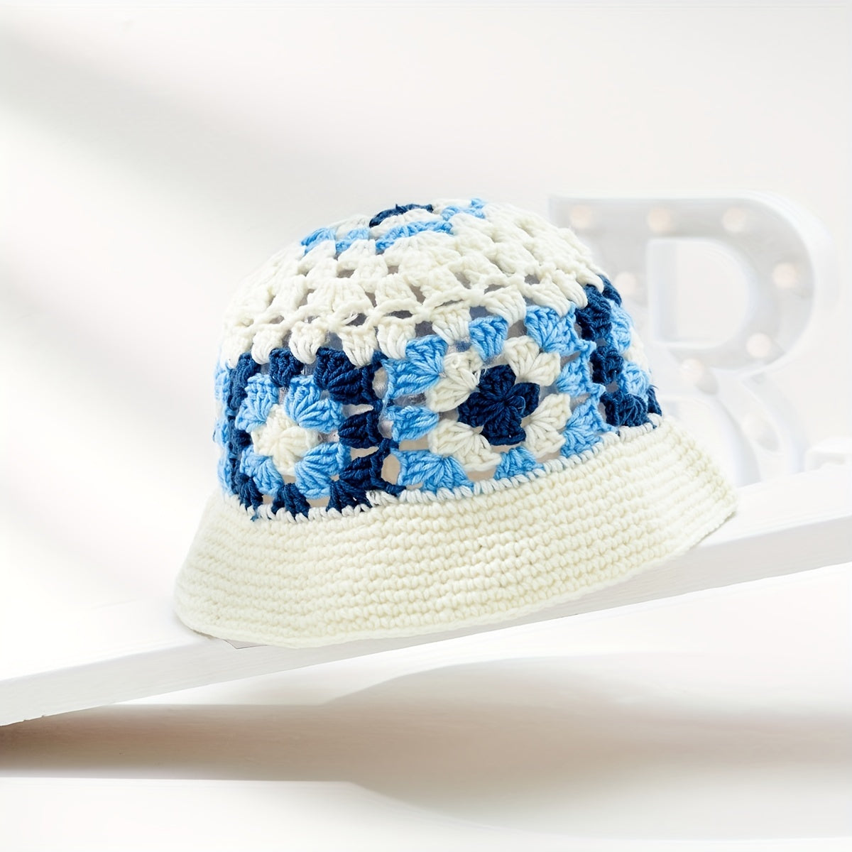 Y2K Flower Crochet Bucket Hat Knitted Cloche Breathable Basin Hat