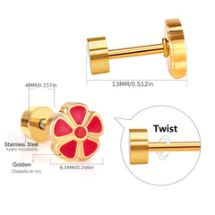 6pairs Flower Drip Screw Stud Earrings for Girls