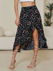 Floral Print High Waist Asymmetrical Skirt for Women