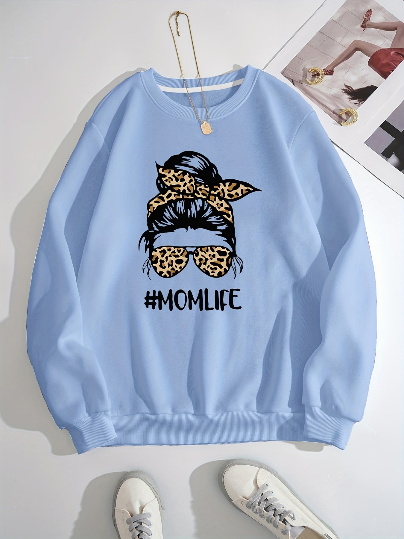 Girl Graphic Print Pullover Crew Neck Sweatshirt
