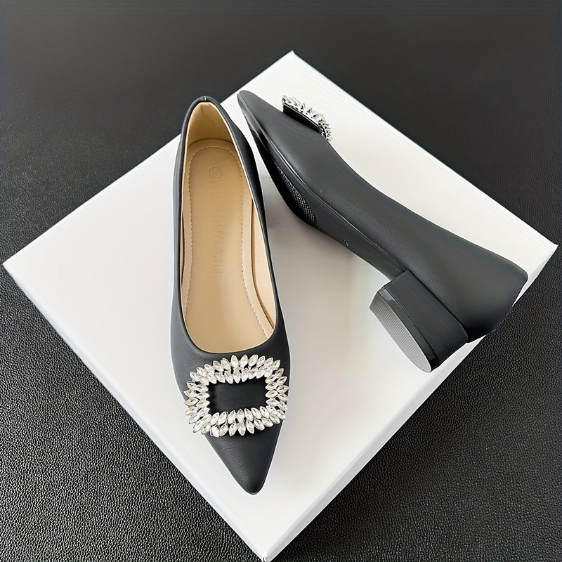 Women's Rhinestone Slip On Chunky Heel Shoes