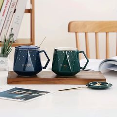 Ramadan Gift: 13oz Ceramic Cup With Spoon, Star & Moon Pattern