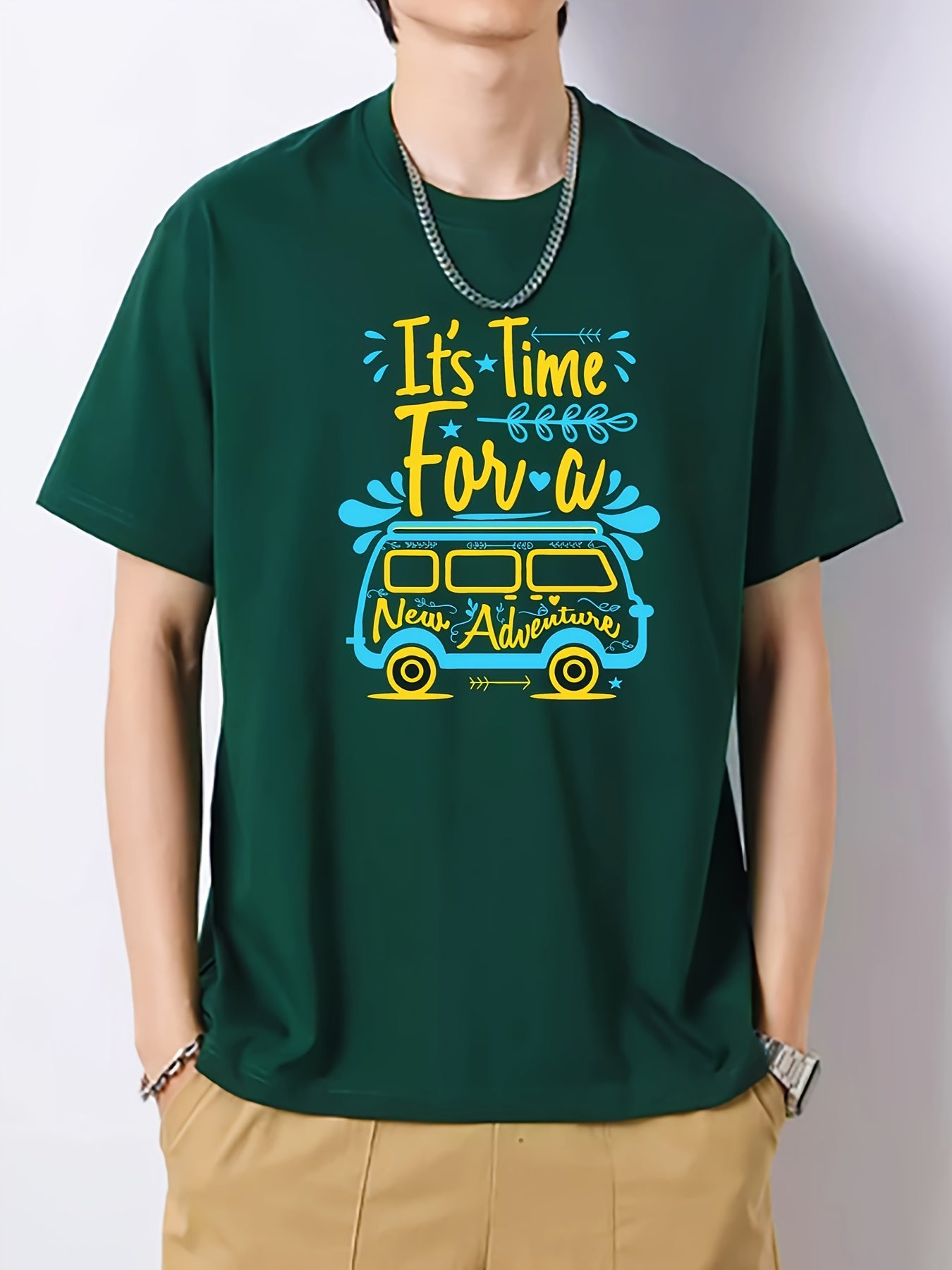 Men's Car Print Short Sleeve T-shirt Loose Fit Casual Top