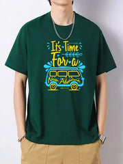 Men's Car Print Short Sleeve T-shirt Loose Fit Casual Top