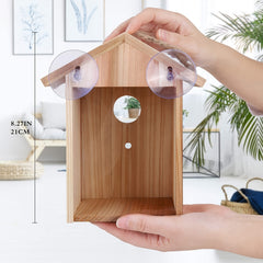 Upgrade Wooden Outdoor Bird House with Suction Cup