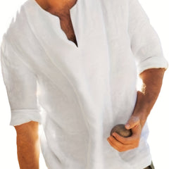 INCERUN Men's Casual Vintage V Neck Party Shirt 3/4 Sleeve Solid Beach Tee