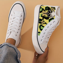 Skull & Butterfly Print Canvas High Top Sneakers