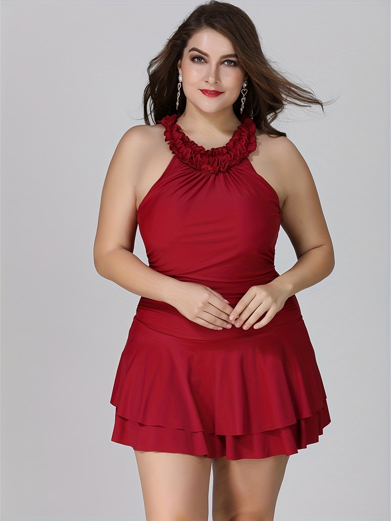 Sexy Swimsuit Women's Plus One Piece Ruffle Trim Swimsuit