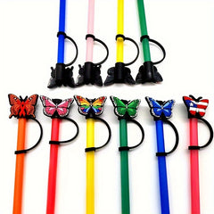 6pcs Ramadan Reusable Butterfly Straw Tip Covers Silicone Straw Stoppers