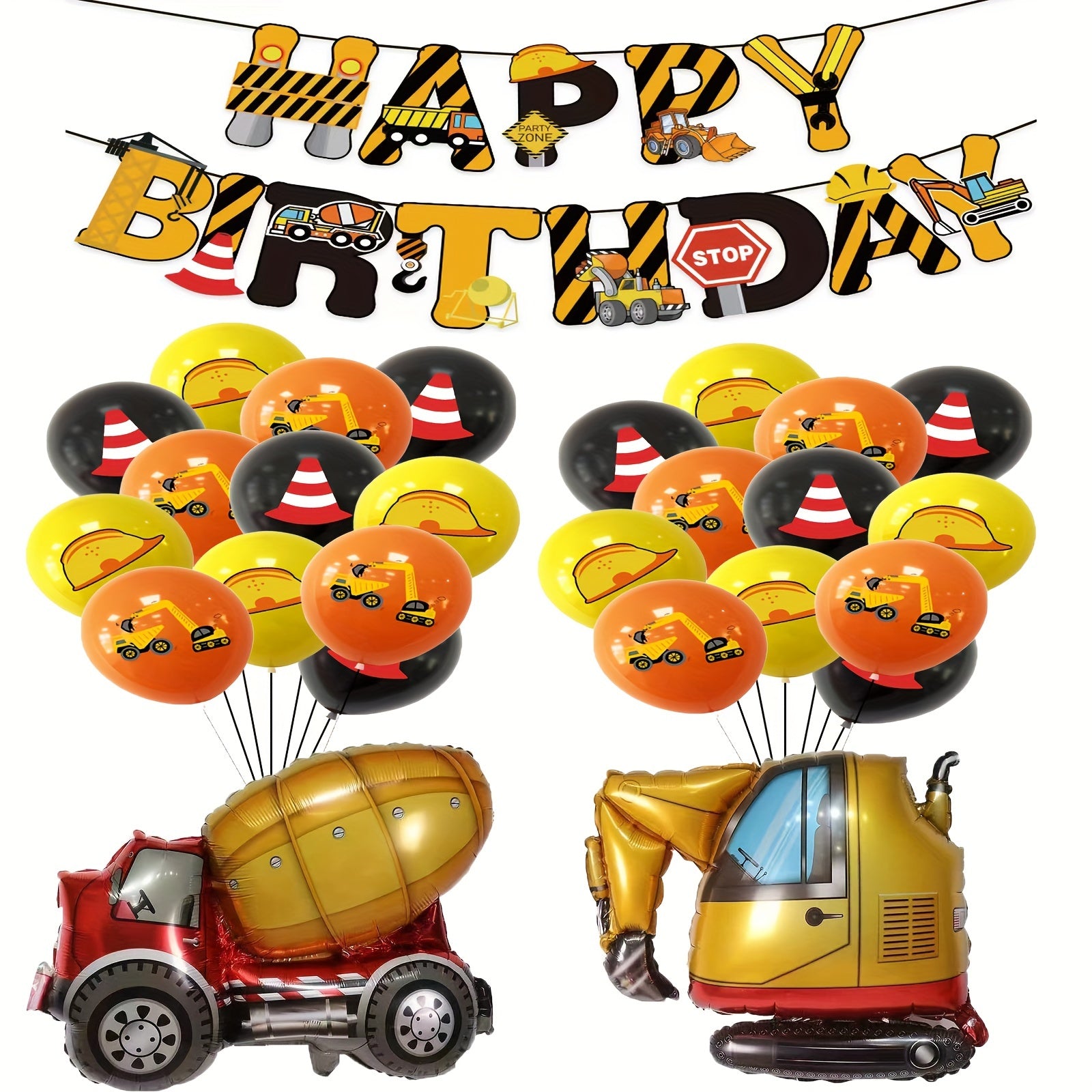 Car Birthday Theme Flag Balloon Set with Safety Hat