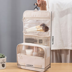 Travel Toiletry Bag with Hook Portable Makeup Organizer Beige