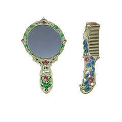 Vintage Mirror Comb Set Peacock Embossed Vanity Makeup Mirror