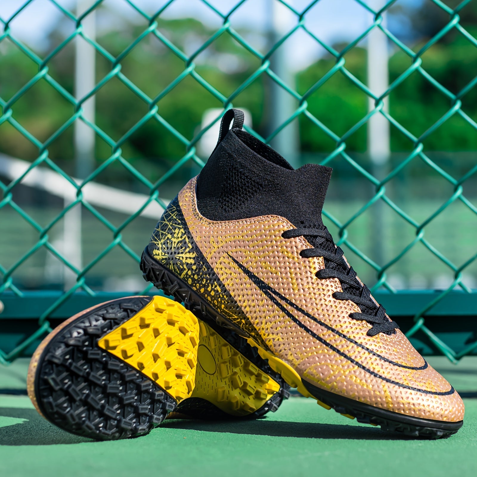 Boy's High Top Turf Football Boots Anti-skid Lace Up TF Soccer Cleats