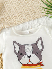 Baby Boy Onesie Dog Cartoon Print Short Sleeve Bodysuit