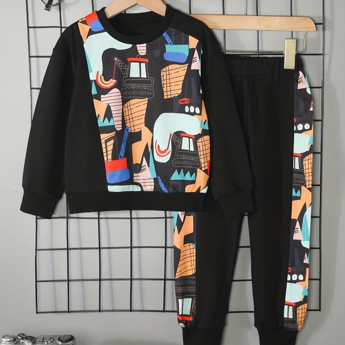 Boy's Excavator Pattern Outfit 2pcs Set for Spring Fall