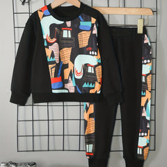 Boy's Excavator Pattern Outfit 2pcs Set for Spring Fall