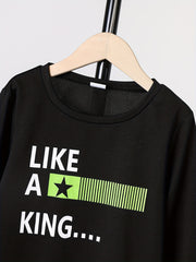 Boy's Clash 2pcs Sweatshirt & Sweatpants Set LIKE A KING Print Long Sleeve Top