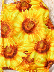 Baby Girls Sunflower Sleeveless One Piece Swimsuit for Summer