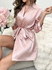 Satin Night Robe Long Sleeve With Belt Women's Sleepwear