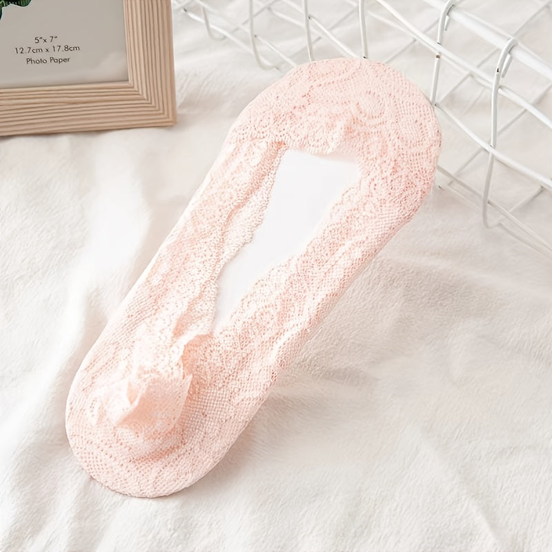 5 Pairs Women's Lace No Show Socks Casual Lace Low Cut Liner Boat Socks