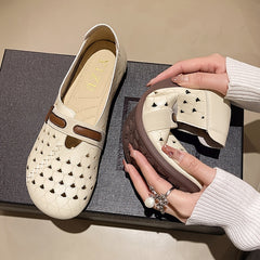 Women's Heart Hollow Out Flat Shoes Round Toe Slip On Casual Walking Flats