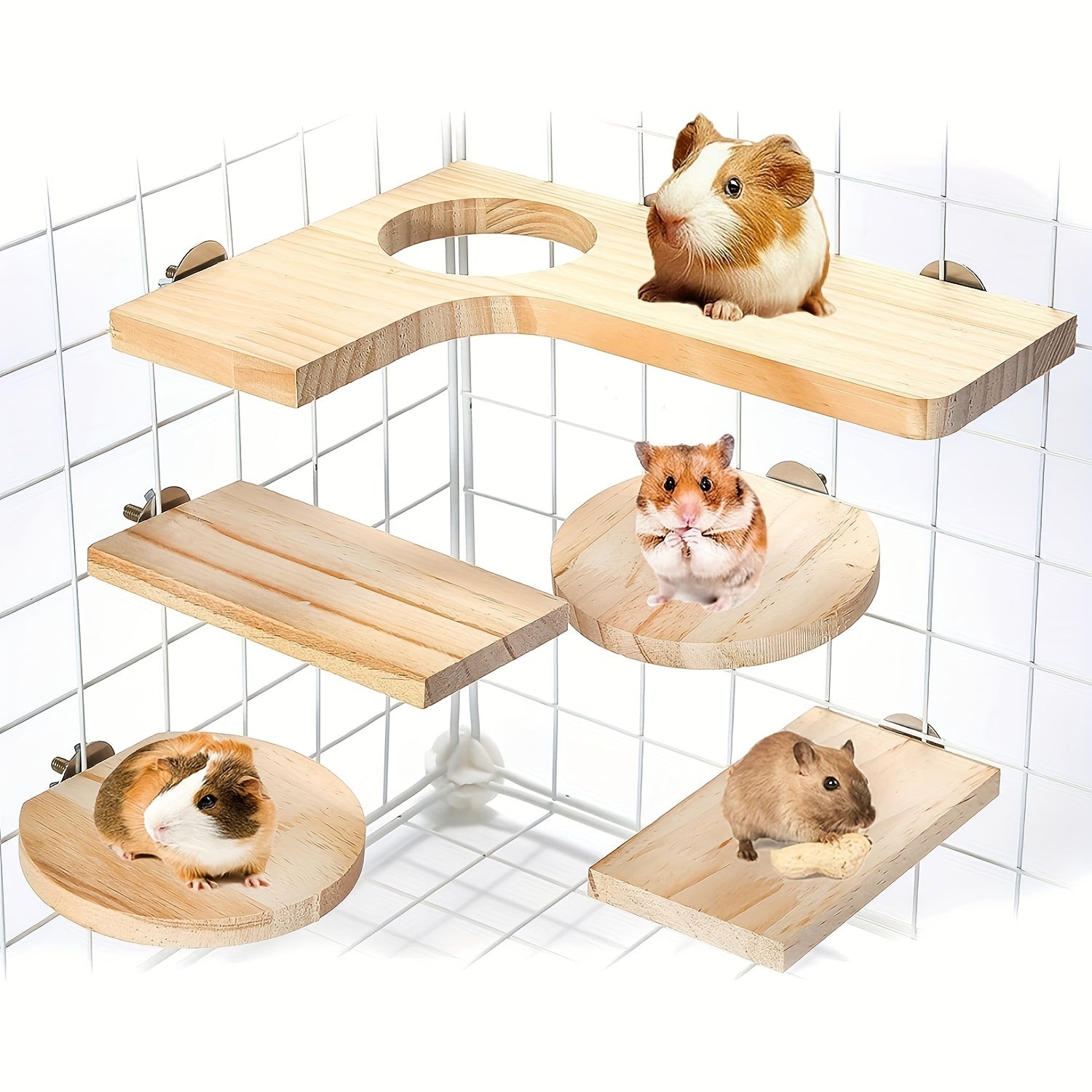 5pcs Hamster Wooden Platforms Set L Shaped Small Pet Cage Accessories