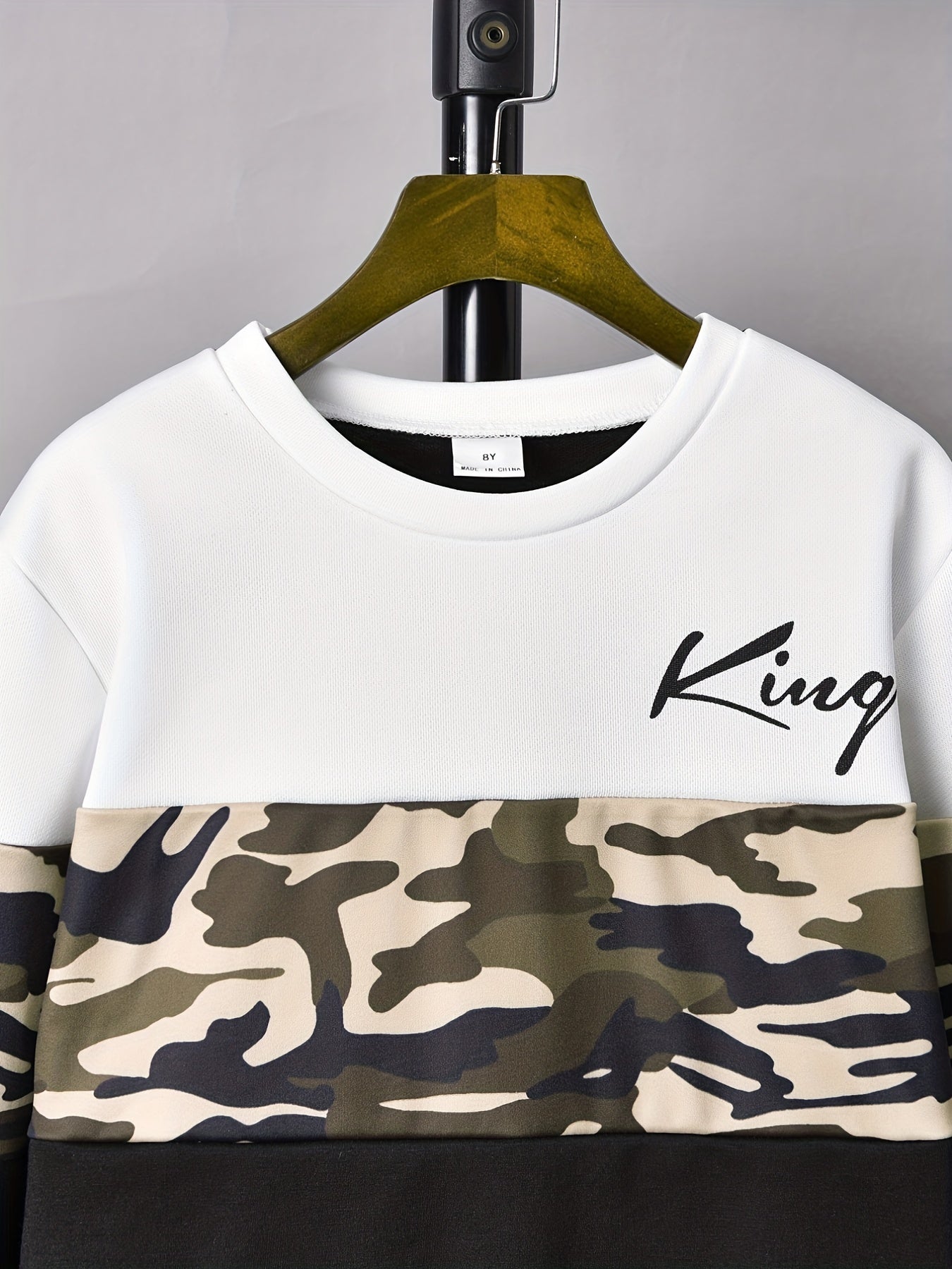 Boy's KING Print Outfit 2pcs Sweatshirt & Sweatpants Set for Spring Fall