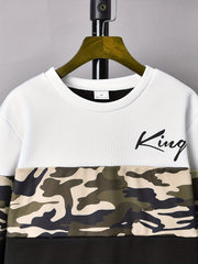 Boy's KING Print Outfit 2pcs Sweatshirt & Sweatpants Set for Spring Fall